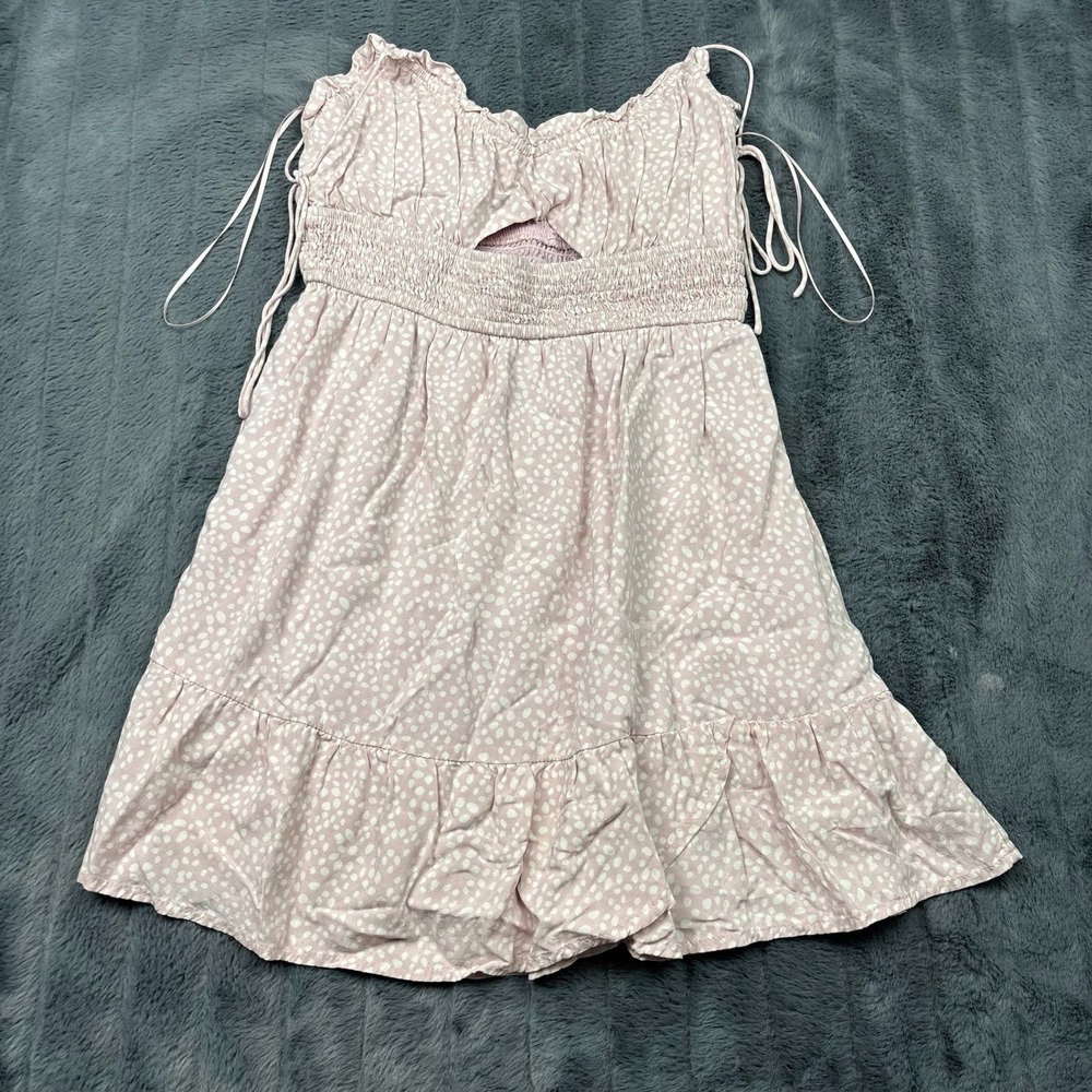 Le Lis Collection Pink Polka Dot Smocked Cutout Mini Dress SD6828 Small